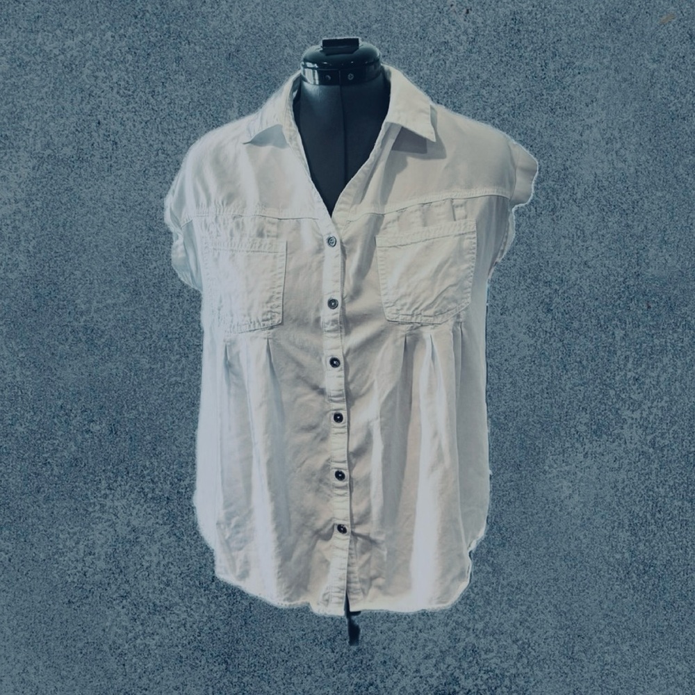 Style & Co. White Button Down Shirt with Notched Collar Size L